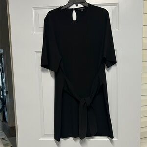 Black Tie-Waist Short Sleeve Dress